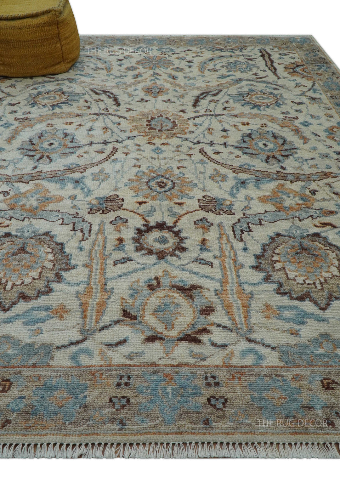 Custom Made Ivory And Camel Traditional Hand Knotted Wool Rug