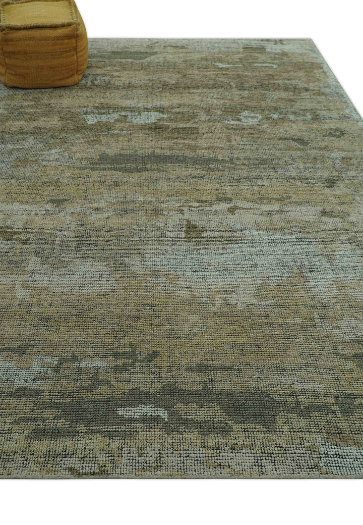 Brown And Silver Abstract Design Hand Knotted Custom Made wool rug