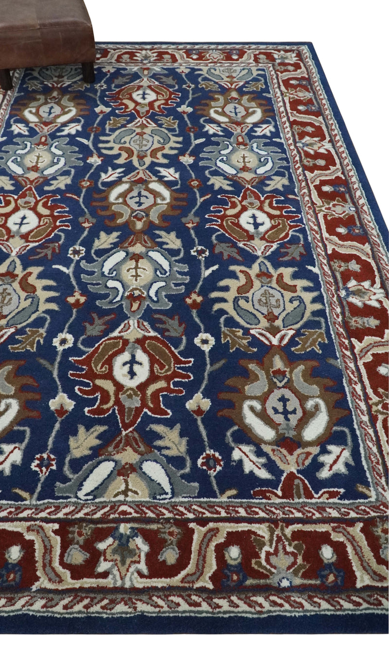 5x8 Blue and Brown Traditional Hand Tufted Farmhouse Wool Area Rug