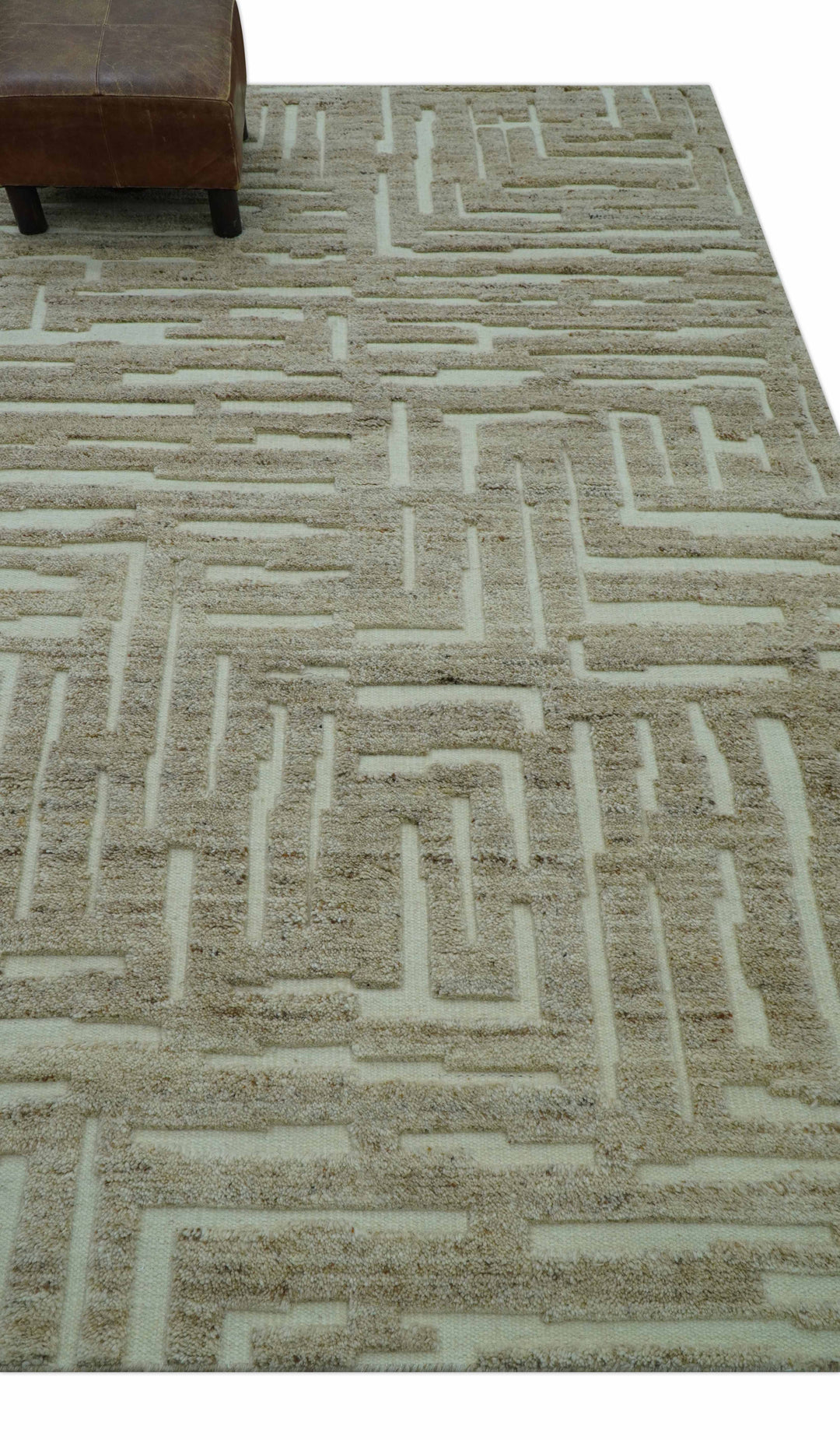 Custom Made Modern Contemporary Beige Hand Knotted Wool Area Rug