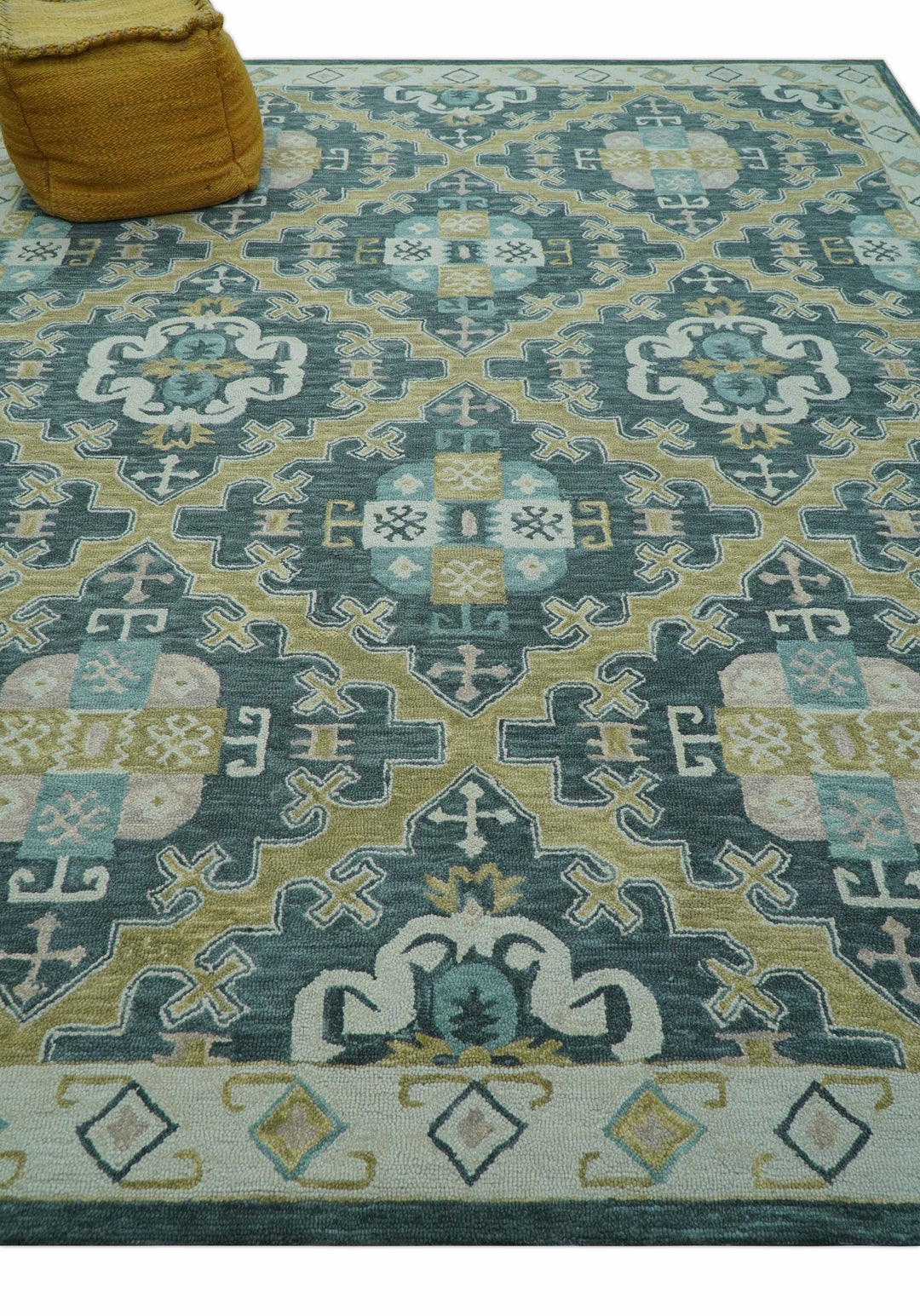 Taj Custom Made Teal Traditional Design Hand Tufted Wool Rug