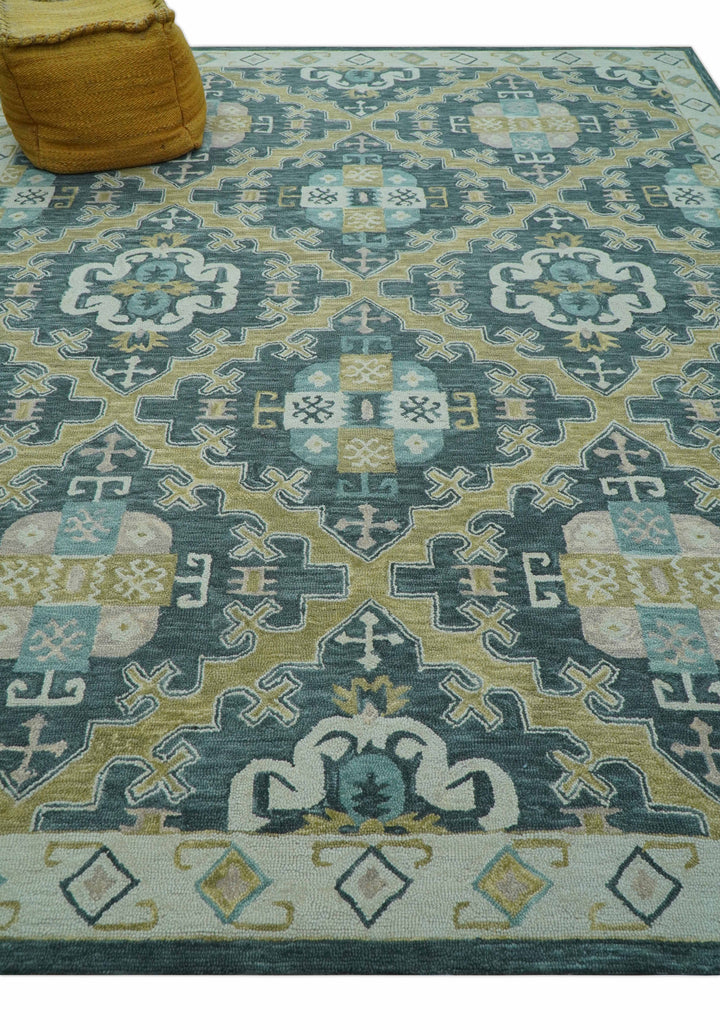 Taj Custom Made Teal Traditional Design Hand Tufted Wool Rug