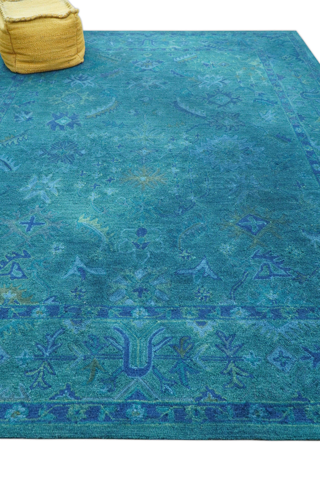 Custom Made Overdyed Traditional Oushak Blue Hand Tufted Wool Area Rug