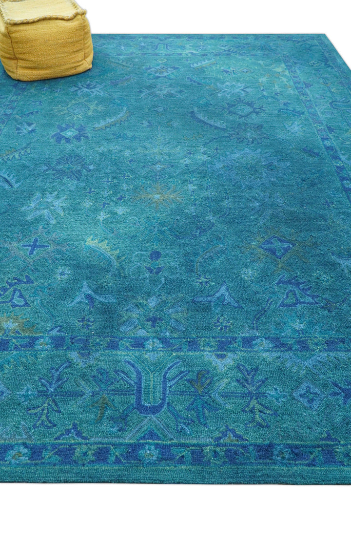 Custom Made Overdyed Traditional Oushak Blue Hand Tufted Wool Area Rug