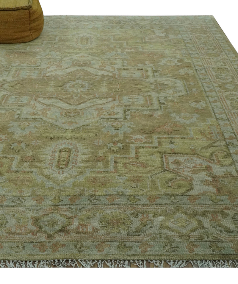 Custom Made Silver, Olive and Peach Hand Knotted Traditional wool area rug