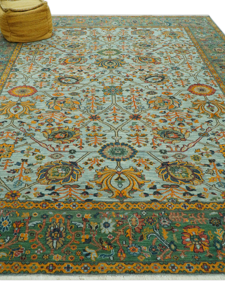 Blue Traditional Turkish knot fine 9.6x12 Hand knotted Wool Area Rug