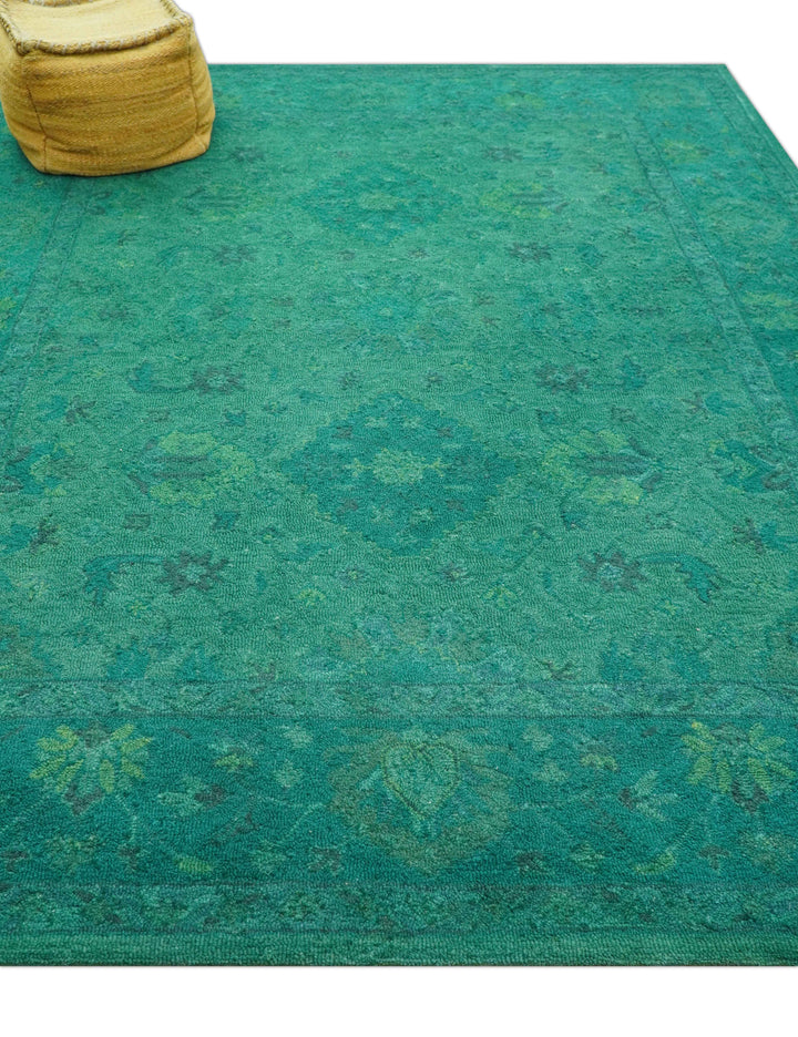 Custom Made Overdyed Traditional Oushak Green Hand Tufted Wool Area Rug
