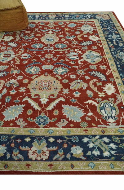 Floral Brown, Blue and Beige Hand Knotted Oriental Oushak Multi Size wool Area Rug