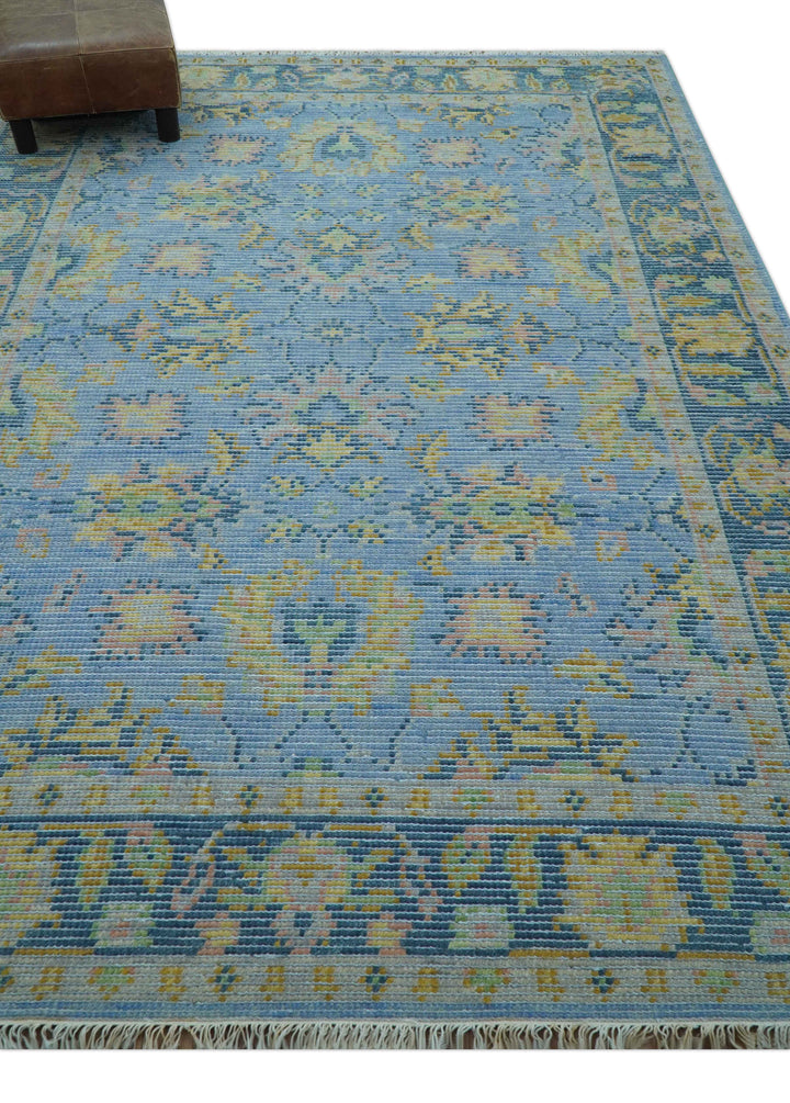 Traditional Oushak Design Blue Hand knotted 6x9 Wool Area Rug