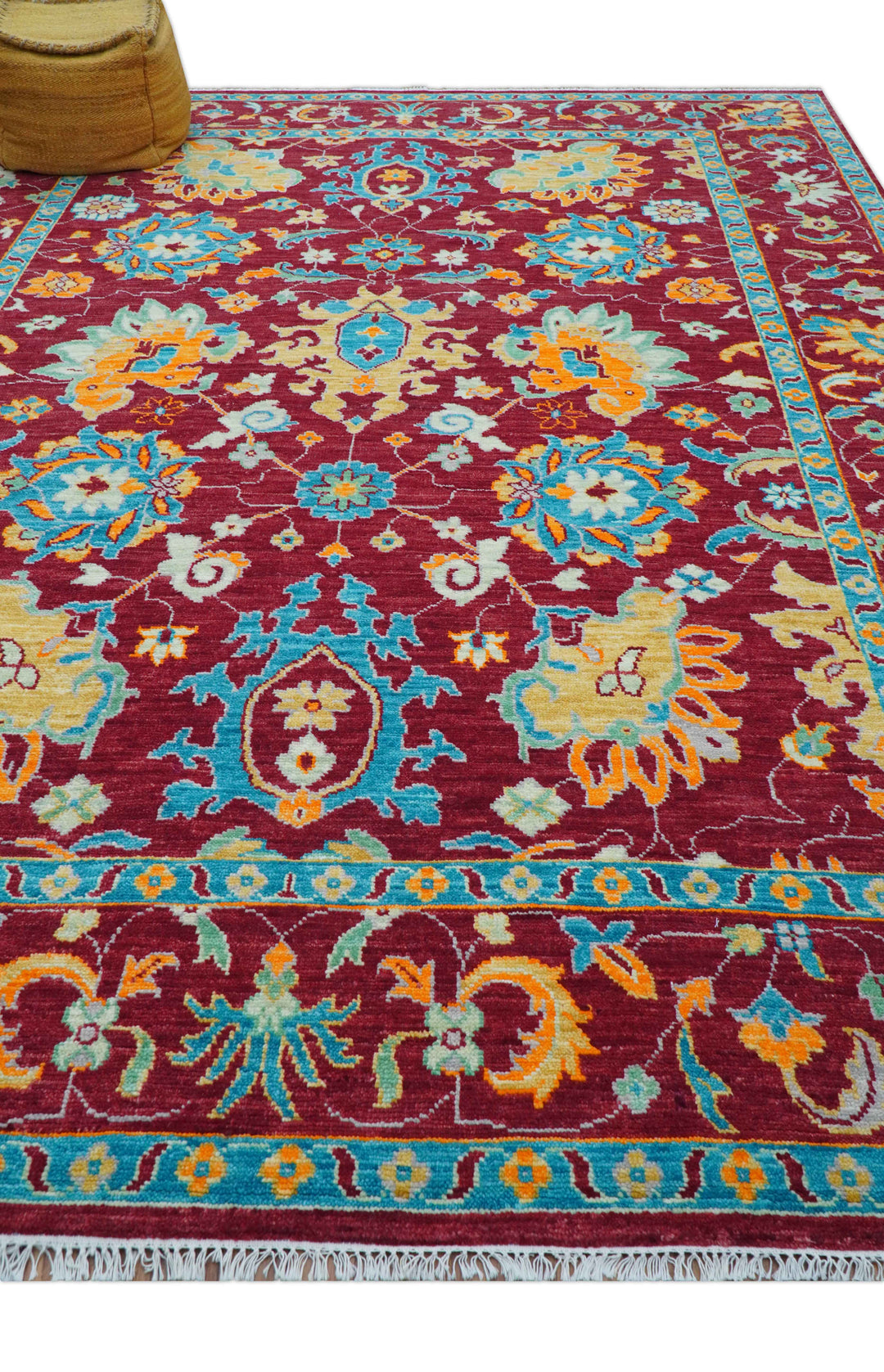 Custom Made Traditional Oushak Design Maroon Hand Knotted Wool Area Rug