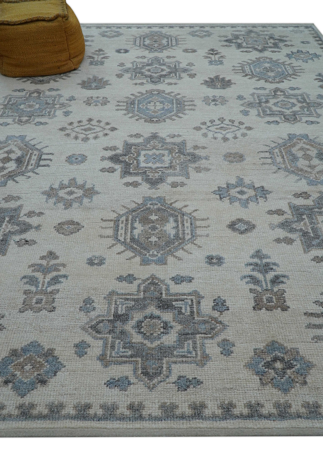 Luxe Custom Made Turkish Ivory Hand knotted Wool And Linen Blend Rug