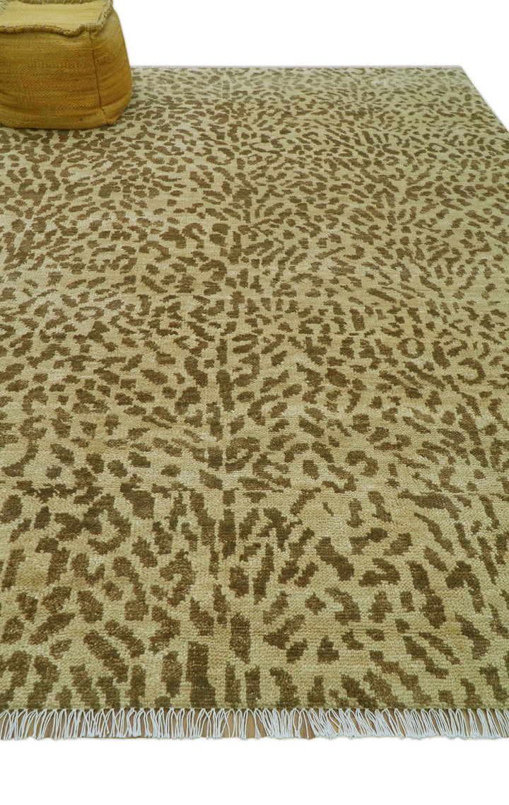 Custom Made Hand Knotted Brown Contemporary Animal Wool Area Rug