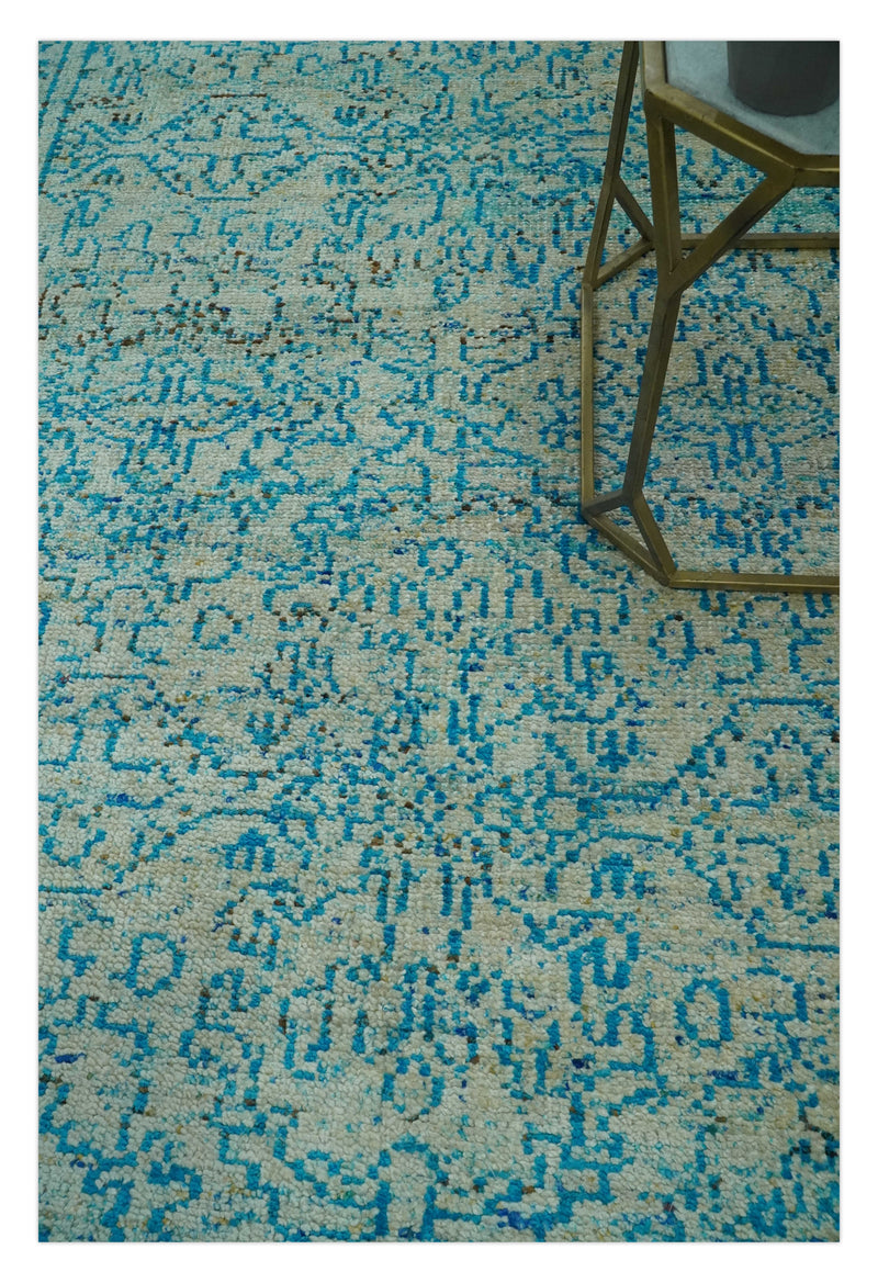 Antique Design 5x8 Blue and Beige Traditional Hand knotted wool rug