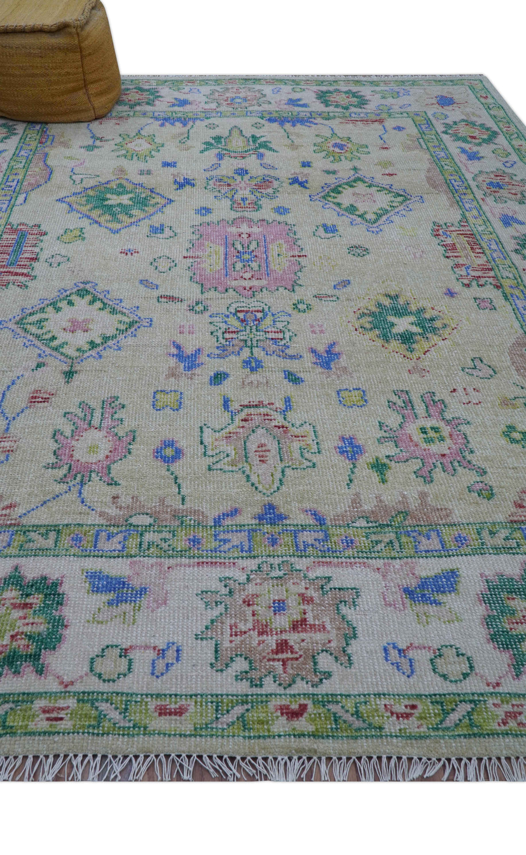 Quick Ship 8x10 Modern Oushak Design Beige And Blue Hand Knotted Rug
