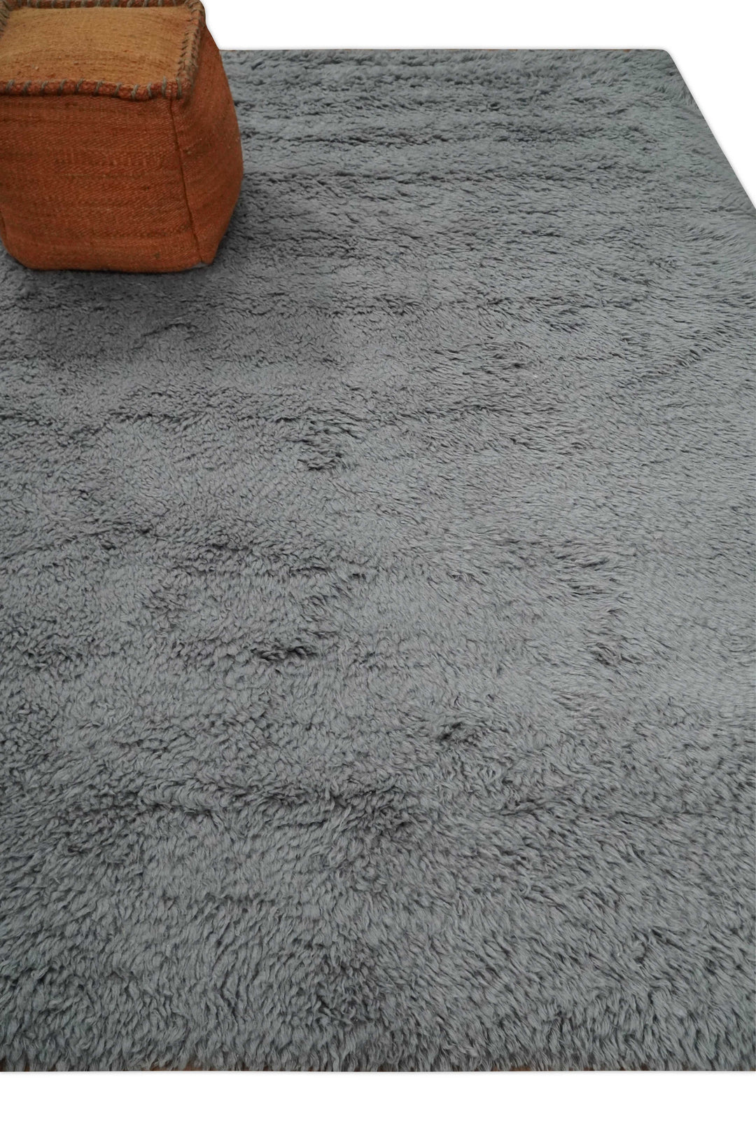 Ready to Ship 8x10 Hand Woven Gray Modern Solid Design Wool Rug