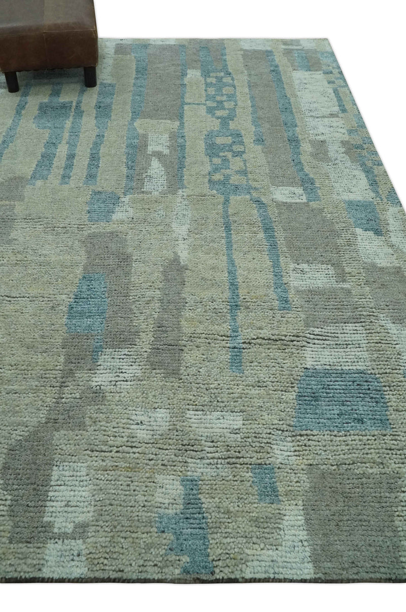 5x8 Olive, Teal and Brown Modern abstract Hand knotted wool Area Rug