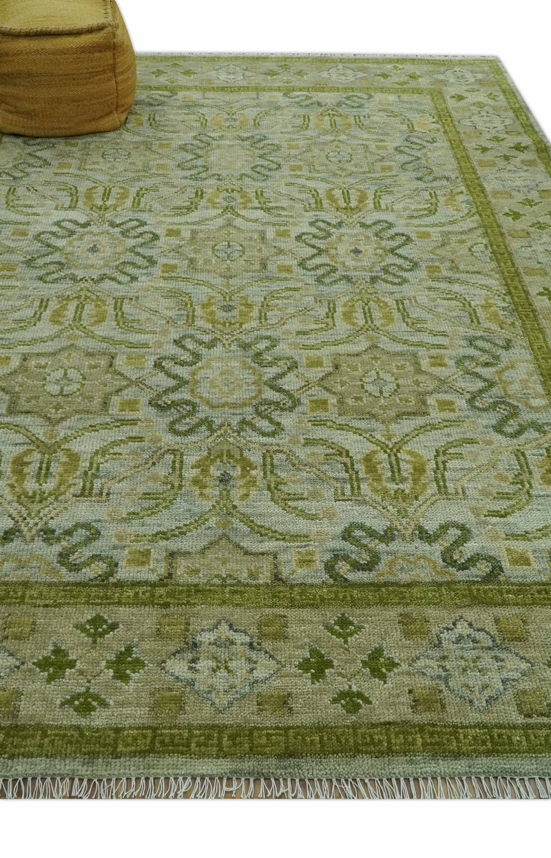 Silver, Olive and Green Traditional Floral Design Custom Made wool area rug