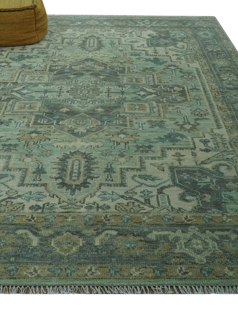 Custom Made Hand Knotted Green, Silver and Taupe Traditional Design wool rug