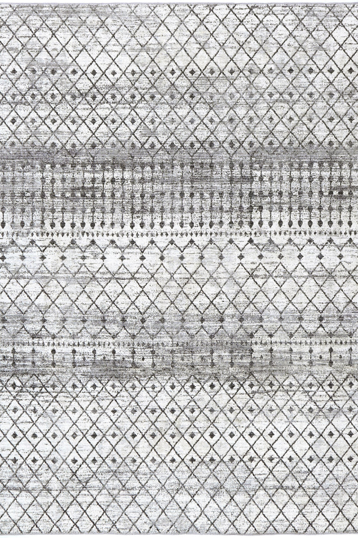 Modern Geometrical Ivory And Grey Machine Washable Rug