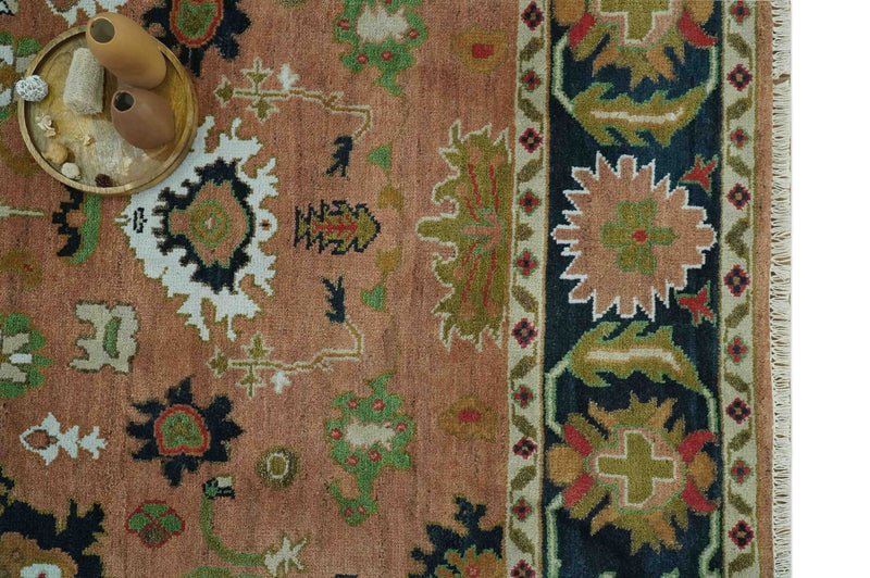 Peach, Blue and Green Traditional Oushak hand knotted 8x10 wool area rug