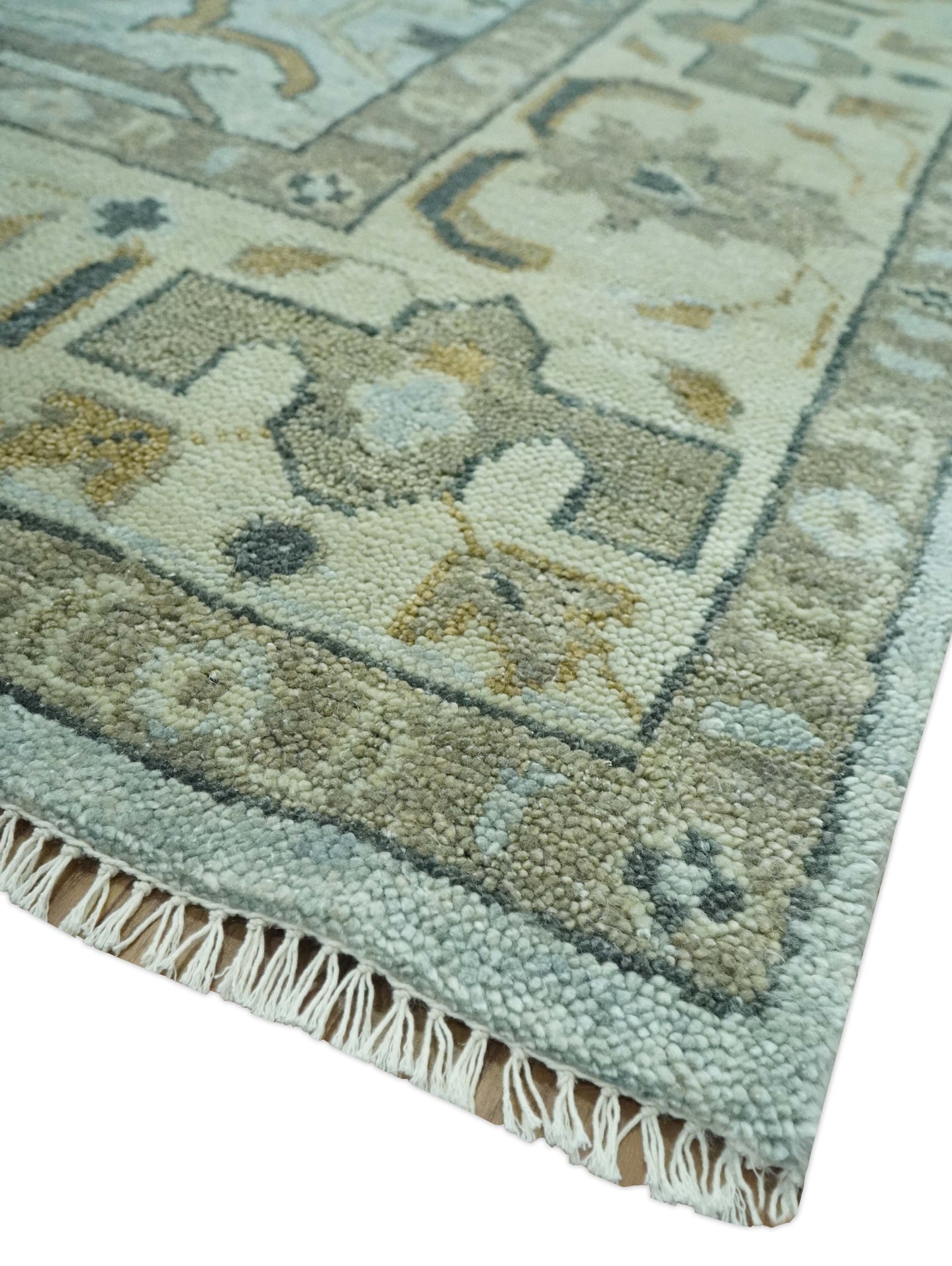 Blue and Beige Hand Knotted Traditional Oriental Oushak 8x10 wool area Rug