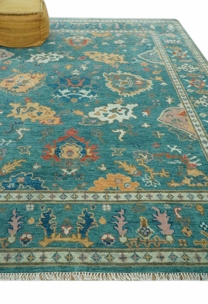 Hand Knotted Teal Traditional Oushak 8x10.4 wool area rug