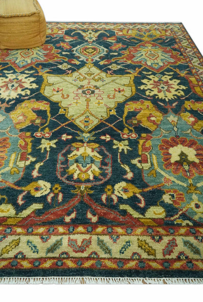 Traditional Oushak Blue and Gold Antique Style Hand knotted Custom Made Area Rug