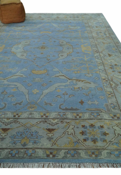 Blue and Gray Hand knotted Oriental Oushak 9x12 wool Area Rug