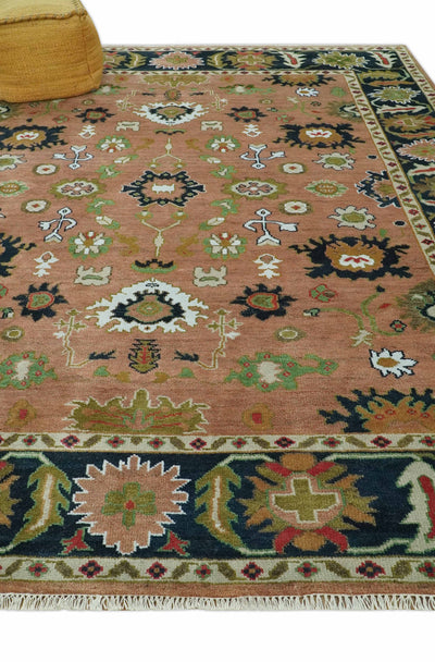 Peach, Blue and Green Traditional Oushak hand knotted 8x10 wool area rug