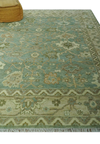 Antique design Green and Beige Traditional Oriental Oushak Custom Made wool area rug