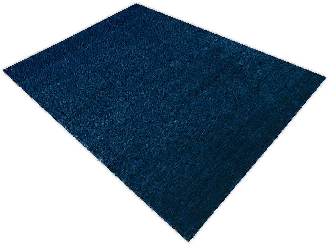 Modern Blue Solid Design Hand Loomed Wool Area Rug