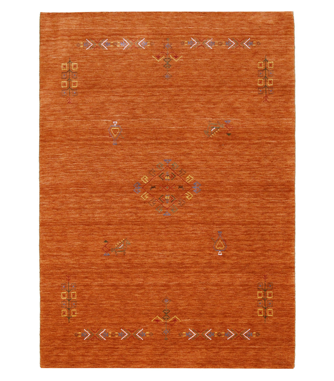 Orange Center Pattern Hand Loomed Wool Area Rug