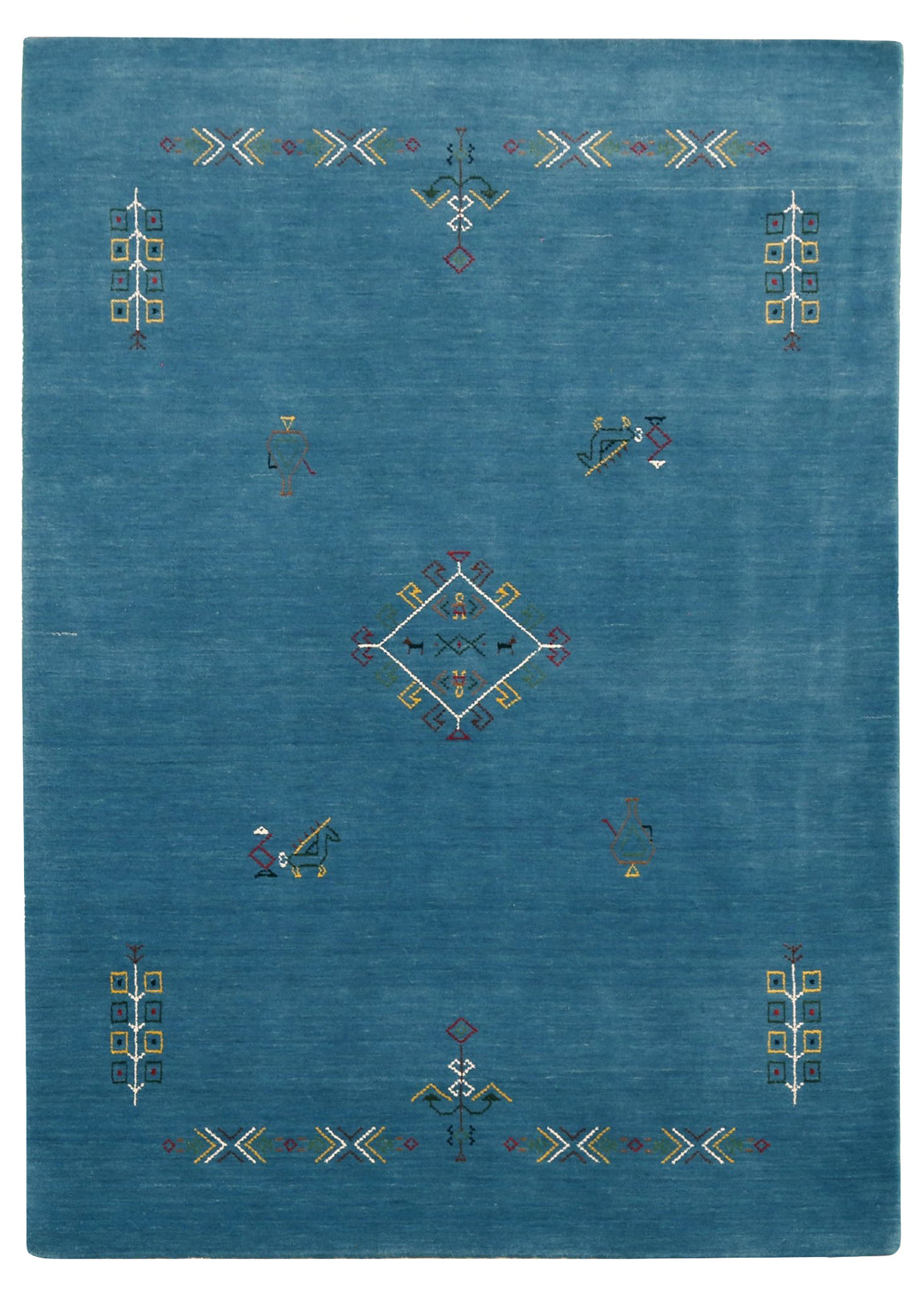 Blue Tribal Center Medallion Design Hand Loomed Wool Area Rug