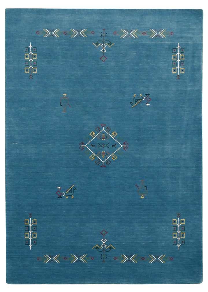 Blue Tribal Center Medallion Design Hand Loomed Wool Area Rug