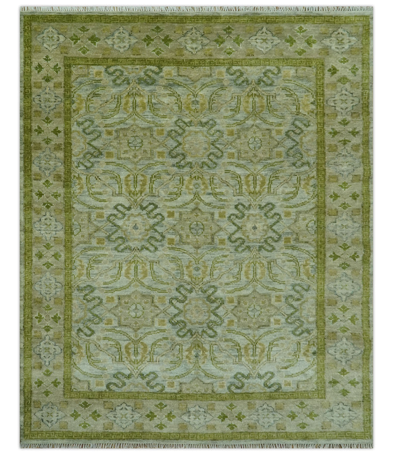 Silver, Olive and Green Traditional Floral Design Custom Made wool area rug