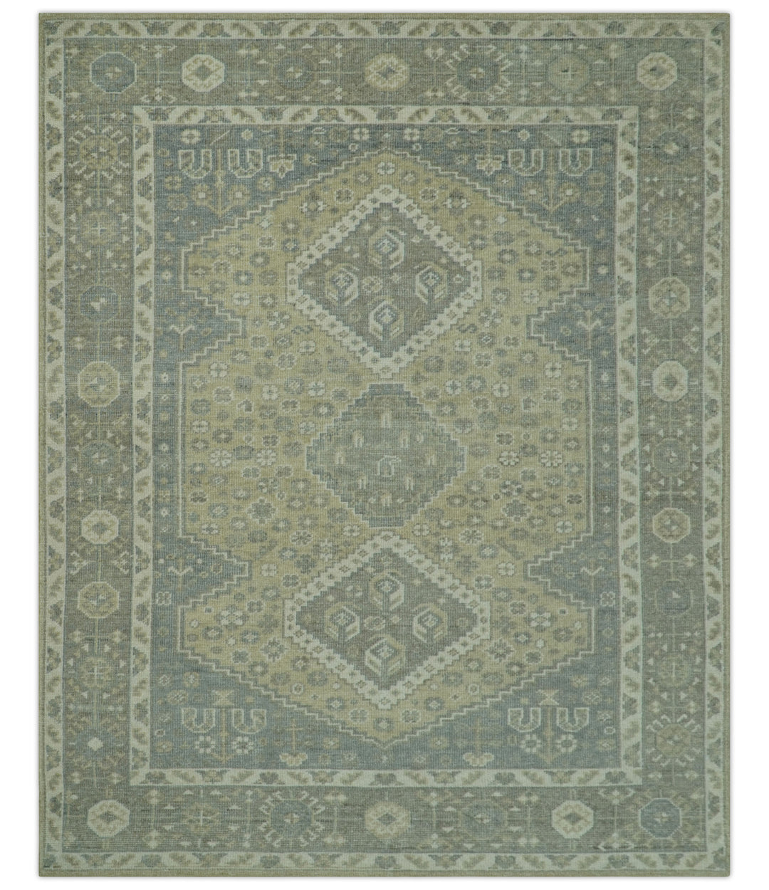 Beige And Gray Traditional Turkish Design Hand Knotted Custom Made Wool Rug