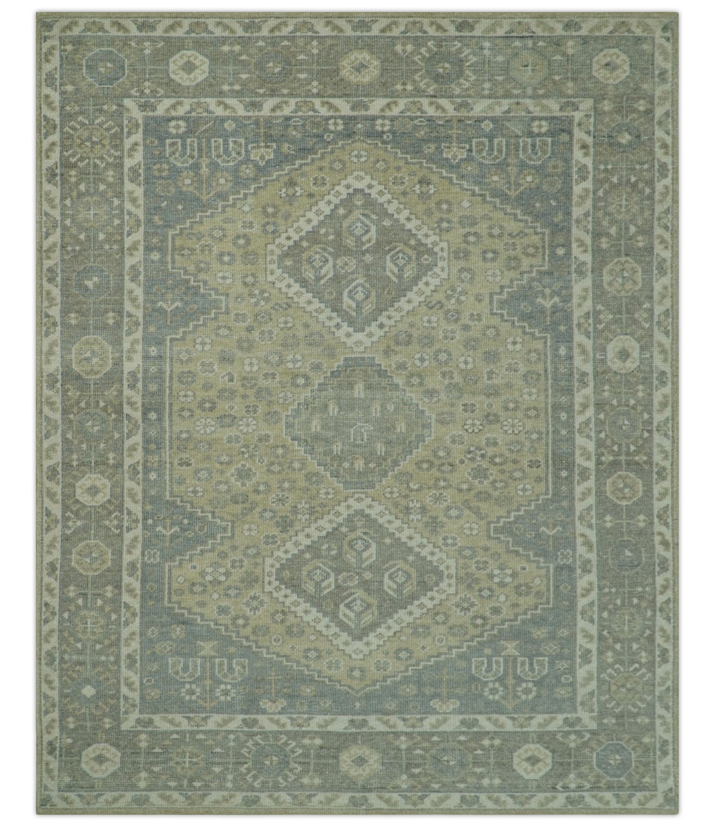 Beige And Gray Traditional Turkish Design Hand Knotted Custom Made Wool Rug