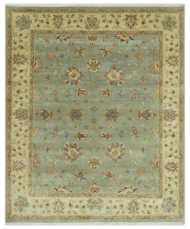 Traditional Oushak Design Green, Blue And Rust 6.5x8 Hand Knotted wool rug