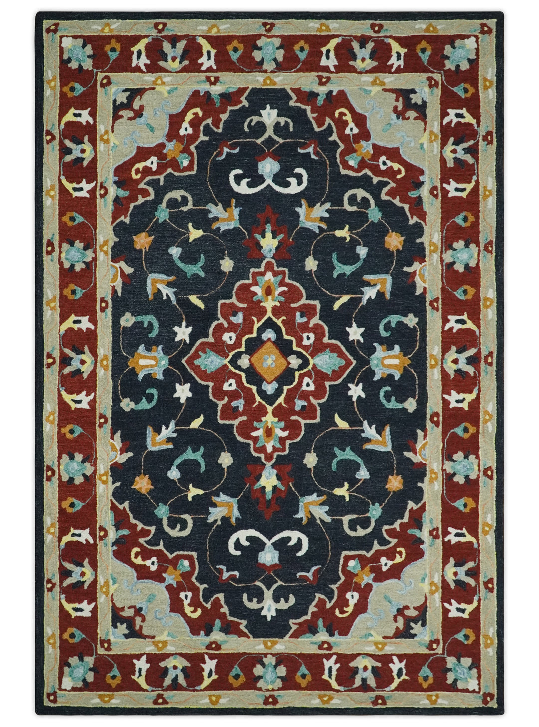 Ready to Ship 6x9 Traditional Charcoal And Maroon Hand Tufted Wool Rug