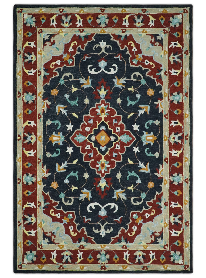 Ready to Ship 6x9 Traditional Charcoal And Maroon Hand Tufted Wool Rug