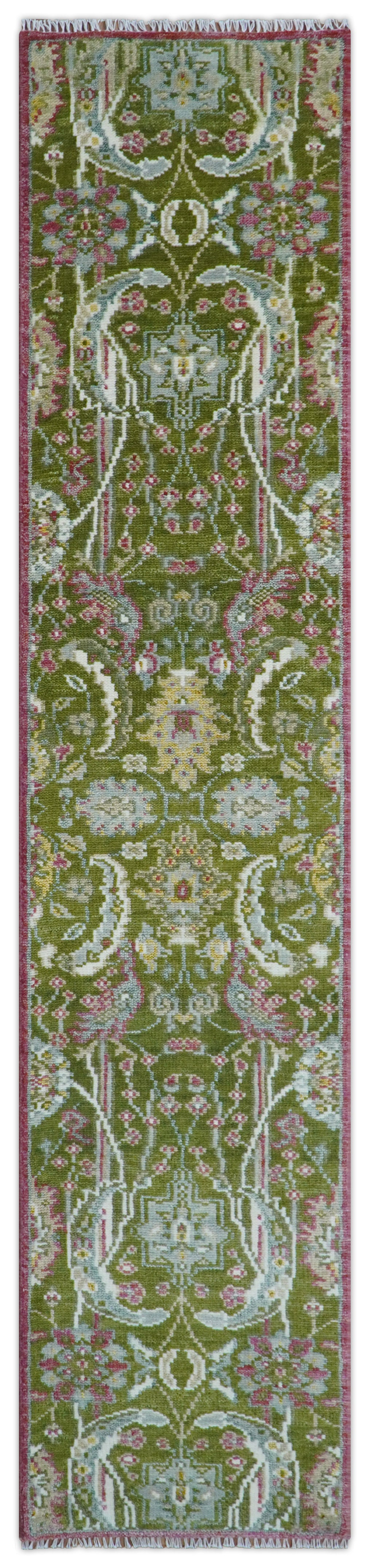 Custom Made Runner The Peacock Garden Green Hand Knotted Wool Rug