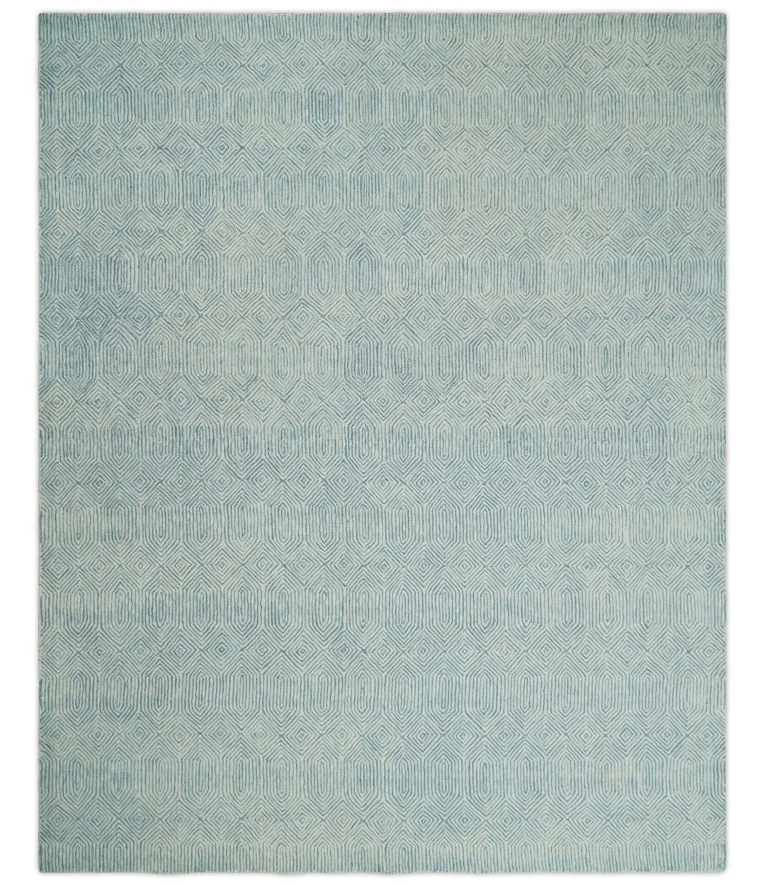 Quick Ship Teal And Ivory Modern Contemporary Hand Tufted 5x8 Wool Rug