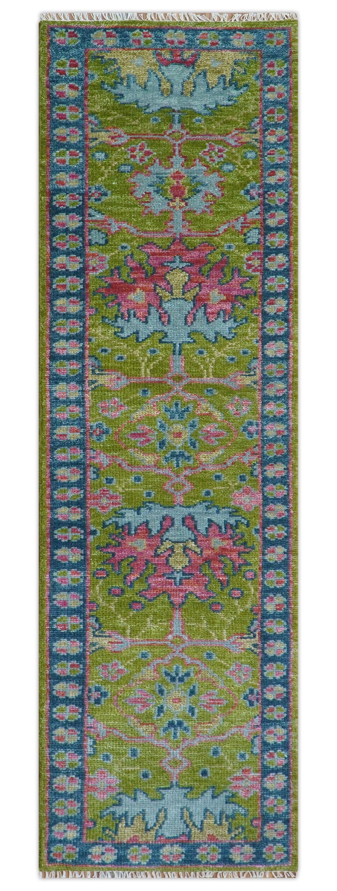 Custom Made Runner Donegal Green And Blue Hand Knotted Wool Rug