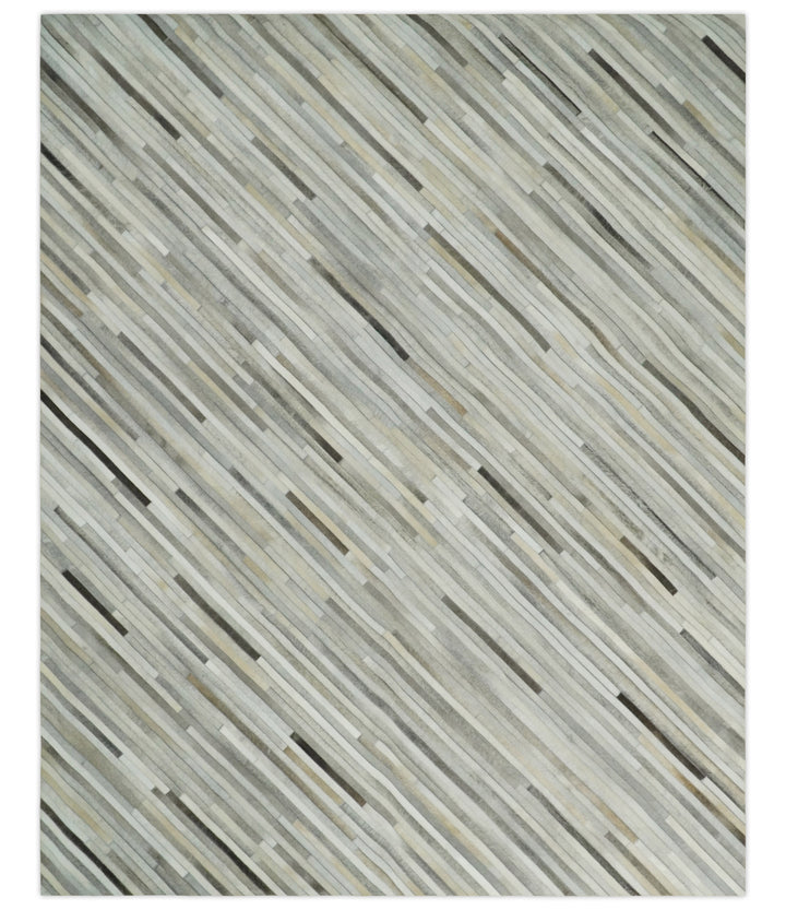 Ready to Ship 9x12 Modern Beige and Silver Handmade Leather Rug