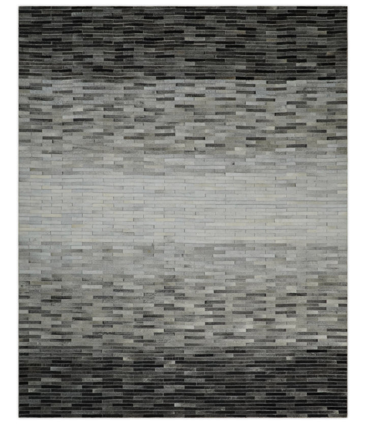 Ready to Ship 5x8 Modern Black And Silver Handmade Leather Rug