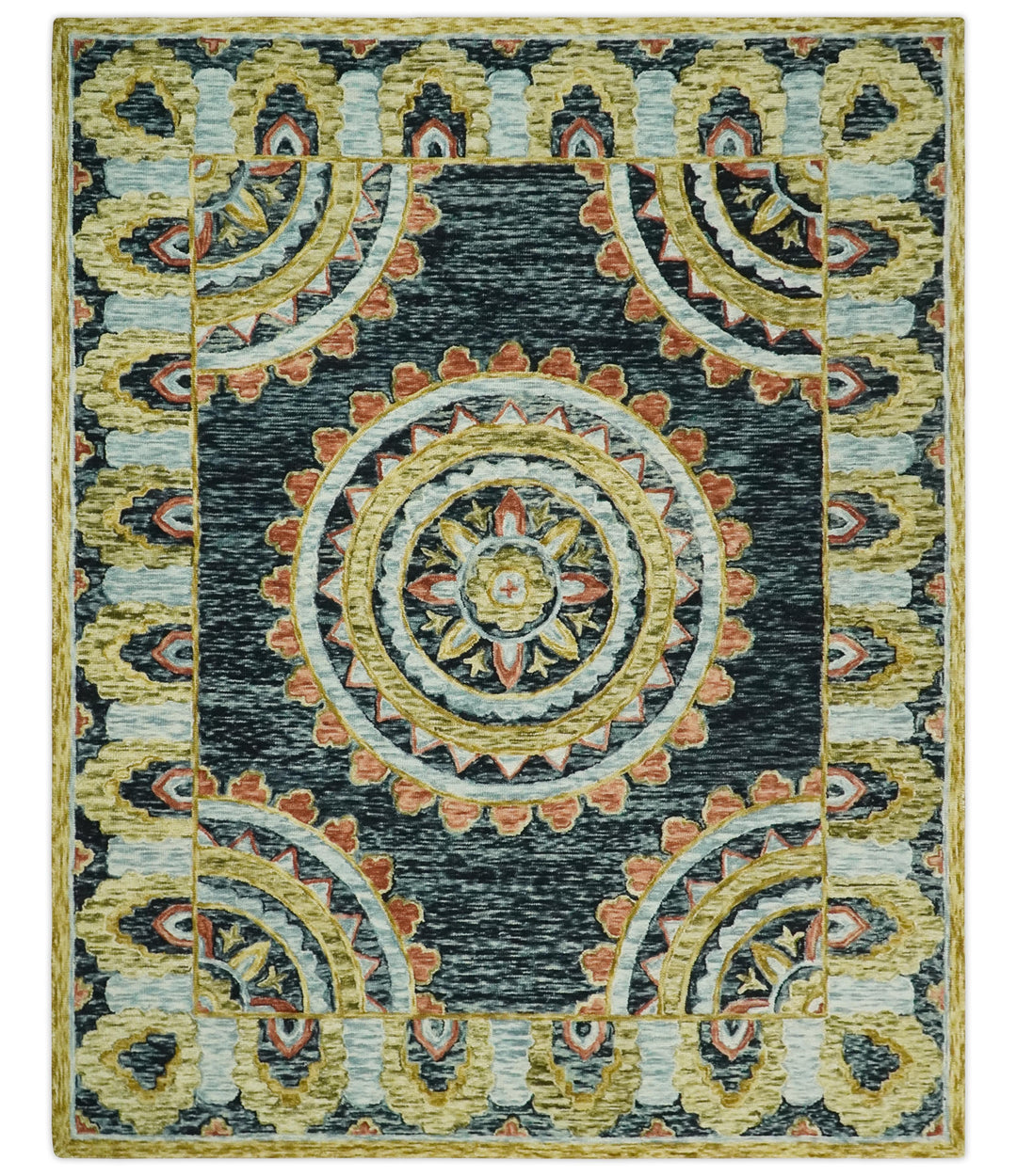 Ready to Ship Hand Tufted 8x10 Gold And Black Traditional Design Wool Rug