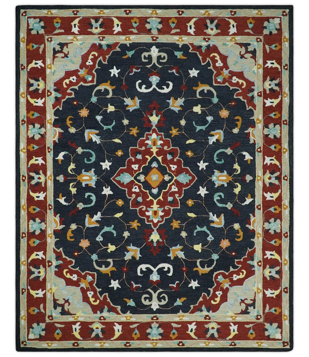 Ready to Ship 8x10 Traditional Charcoal And Maroon Hand Tufted Wool Rug