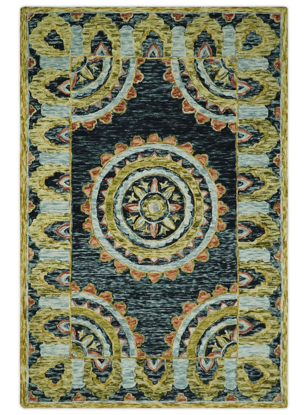 Ready to Ship Hand Tufted 6x9 Gold And Black Traditional Design Wool Rug