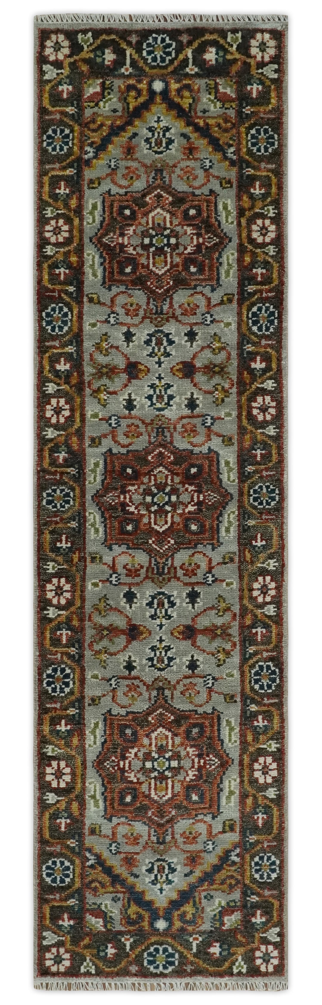 Runner Brown And Gray Heriz Hand Knotted Made to Order Wool Rug