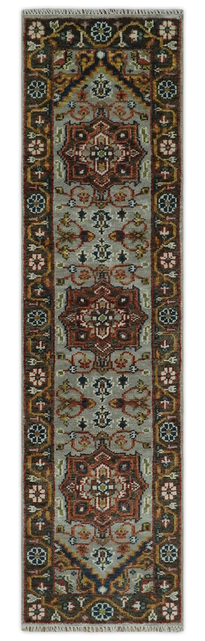 Runner Brown And Gray Heriz Hand Knotted Made to Order Wool Rug